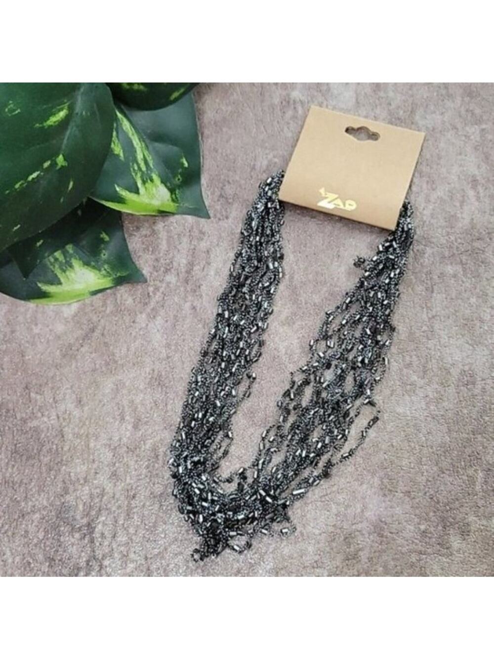 ZAD Silver Bead & Metallic Glass Bead Thread Necklace NEW